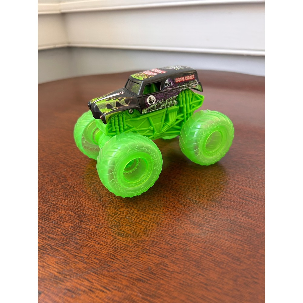 Monster Jam Grave Digger Monster Truck Black Green Flames Translucent Wheels